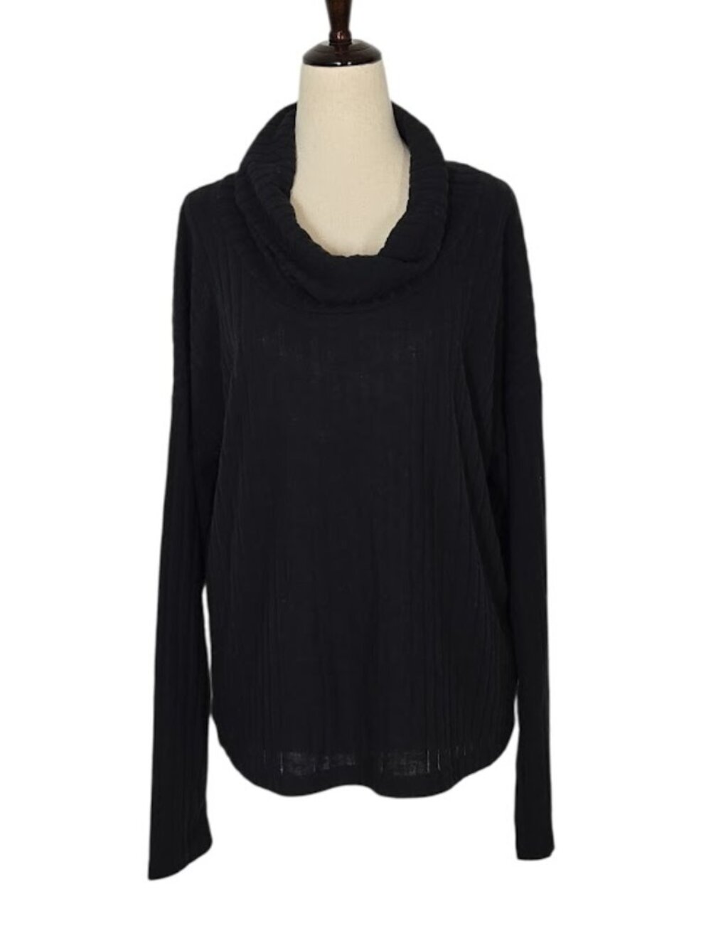 BP Women’s XL Black Ribbed Cowl Neck Long Sleeve Lightweight tunicTop